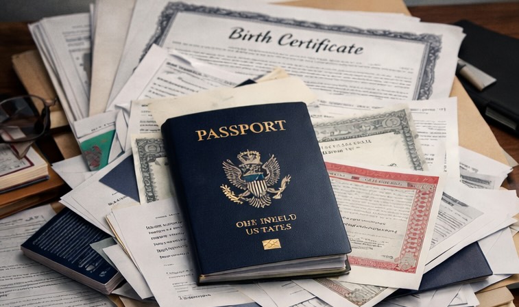 Passport with ID documents.